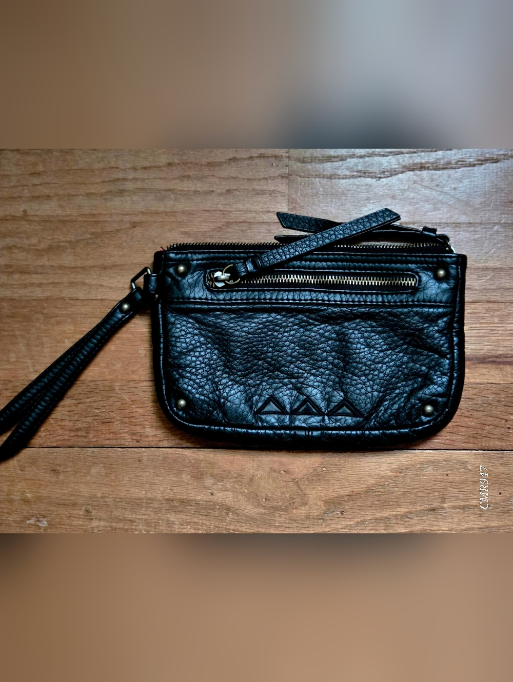 Billabong Black Textured Leather Wristlet Clutch